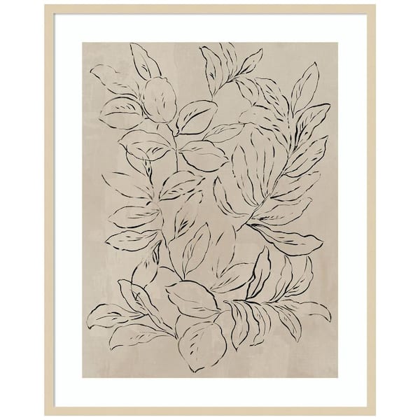 Amanti Art "Outlined Leaves II" by Asia Jensen 1-Piece Wood Framed Giclee Nature Art Print 33 in. x 41 in.