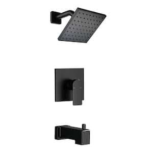 Single Handle 1-Spray Wall Mount Tub and Shower Faucet 1.8 GPM 6 in. Brass Shower System in Matte Black Valve Included