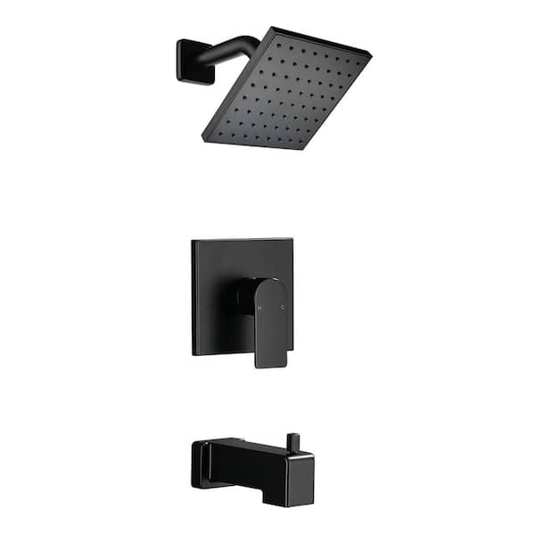 AIMADI Single Handle 1-Spray Wall Mount Tub and Shower Faucet 1.8 GPM 6 in. Brass Shower System in Matte Black Valve Included