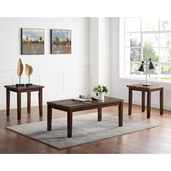 Rugge 3-Piece Dark Walnut Coffee Table Set