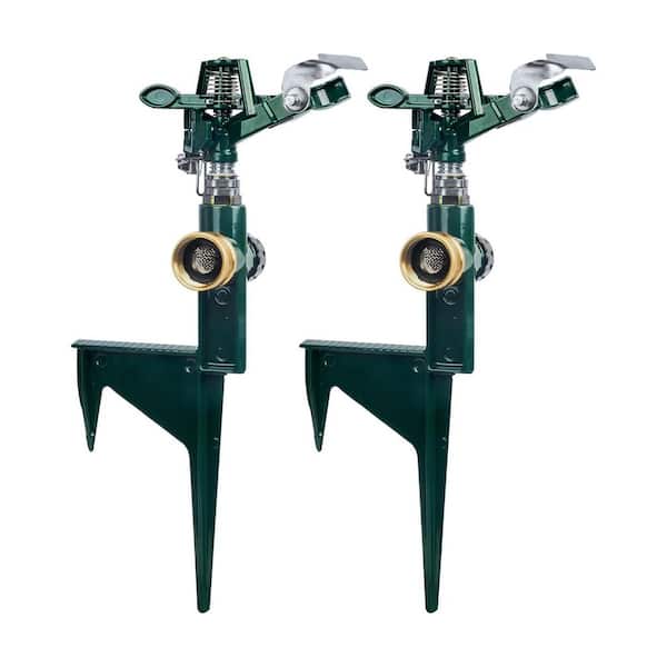 2 Pack Zinc Alloy Impact Sprinklers Adjustable Pulsating Water Sprinkler Head on Step Spike for Lawn and Garden