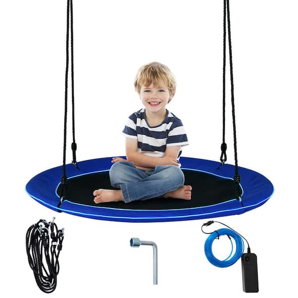 40 in. Saucer Tree Swing 660 lbs. for Kids Adults Outdoor with LED Lights Blue