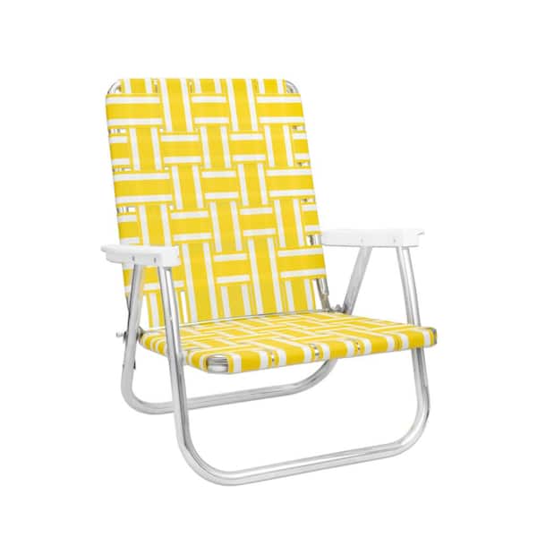 Unbranded Lightweight Yellow And White Stripe Aluminum High Back Stackable Folding Beach Chair