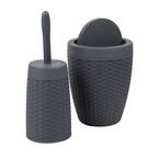 Basket Collection 2.11 Gal. Gray Round Plastic Wastepaper Basket and Toilet Brush Set, Household Trash Can