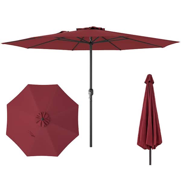 ANGELES HOME 12 ft. Metal Patio Umbrella with Crank Handle and 8 Sturdy Ribs in Red