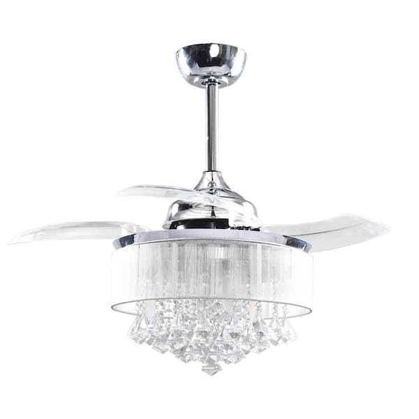 Parrot Uncle Heatherly 36 In Chrome, Crystal Chandelier Ceiling Fan With Remote