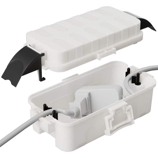 Waterproof Outdoor Electrical Box with Detachable Shield Covers, IP55 Cord Cover for Holiday Lights, White, 1-Pack