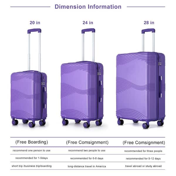 HIKOLAYAE Pocomoke Hill Nested Hardside Luggage Set in Lavender Purple, 3  Piece - TSA Compliant CW-A121-PUP-3 - The Home Depot