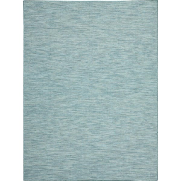 Nourison Positano Aqua 9 ft. x 12 ft. Solid Contemporary Indoor/Outdoor Patio Area Rug