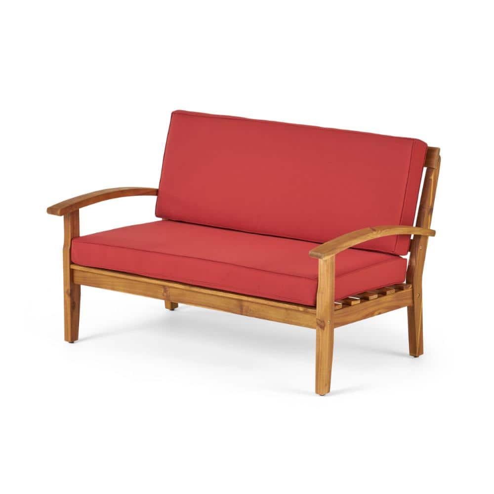 51 in. x 32.5 in. Teak Conversation Sets with Red Water Resistant Cushion for Outdoor