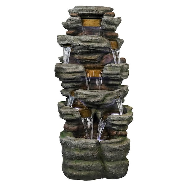 47.2 in. Large Outdoor Fountains-6-Tiered Stacked Shale Rockery Garden Water Fountain for Patio, Yard House&Office Decor