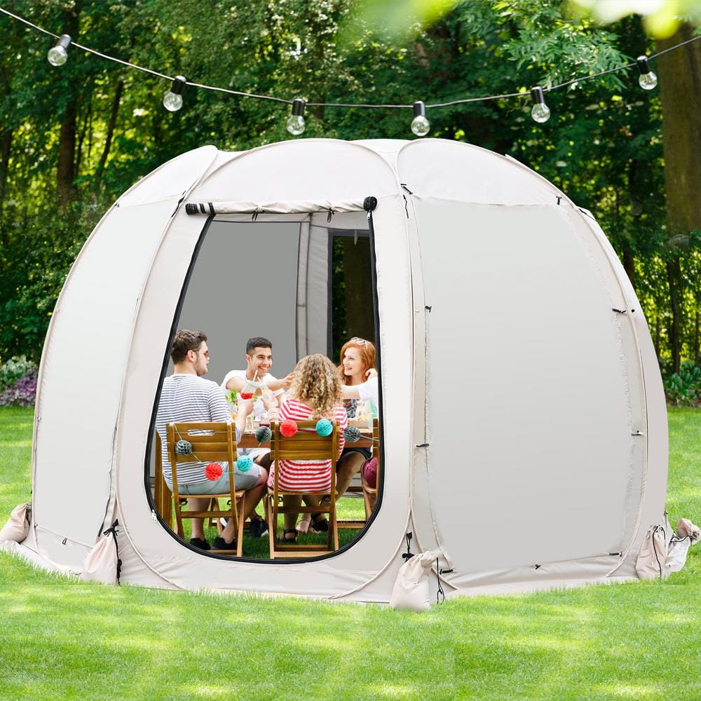 BOZTIY Canopy Outdoor Screen Tent 12 ft. x 12 ft. Beige Instant Pop-up ...