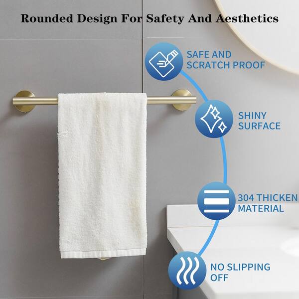 Bathroom Accessories Set Gold 10-Piece Bathroom Hardware Accessories Set, 23.6 Inch SUS304 Stainless Steel Towel Bar Set Wall Mounted Bathroom Towel Holders Towel Hooks With Toilet Paper Holder Brushed Gold Brushed Gold