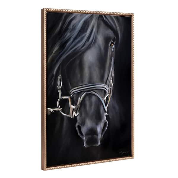 Modern Horse Portrait Framed Canvas Wall Art 1-Piece Gold Framed Canvas Art Print, 23 in. x 33 in.