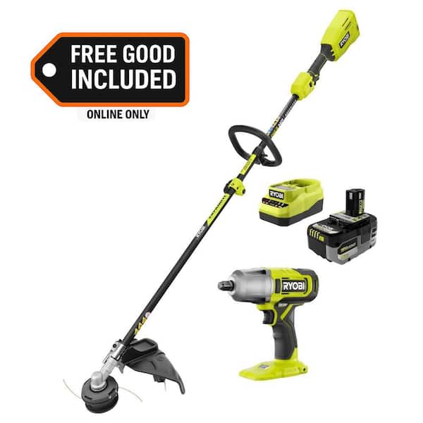 ONE+ HP 18V Brushless 15" Attachment Capable String Trimmer w/ 6.0 Ah Battery, Charger, & FREE ONE+ 1/2" Impact Wrench