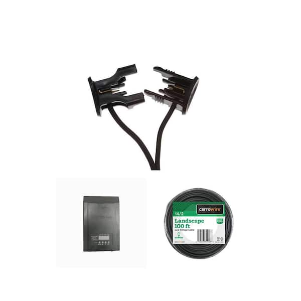 Medium Waterproof Wire Connectors, 100 ft. 14/2 Black Landscape Lighting Wire and Cable Splice Connector Combo (20-Pack)