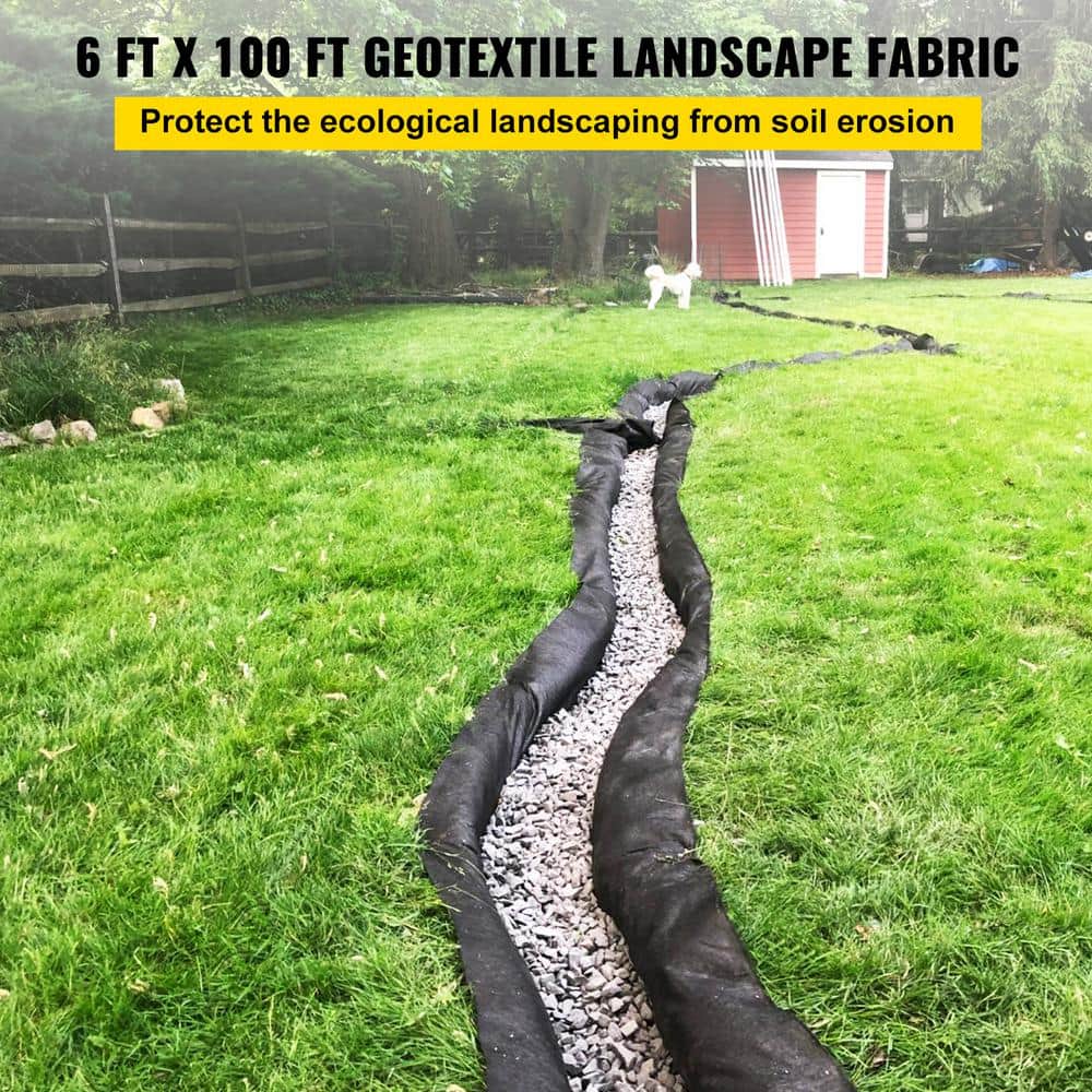 Heavy-Duty Black Non-Woven Geotextile Landscape Fabric, 6 ft x 100 ft