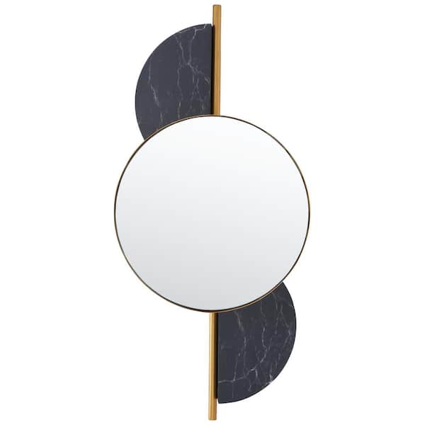 SAFAVIEH Laurelle 16.5 in. W x 36 in. H Iron Round Modern Gold/Black Wall Mirror