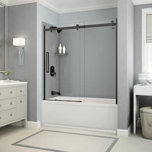 Utile Metro 32 in. x 60 in. x 81 in. Bath and Shower Combo in Ash Grey with New Town Left Drain, Halo Door Matte Black