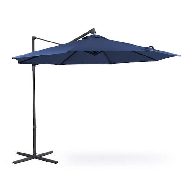 Aoodor 10 ft. Aluminum Cantilever Patio Umbrella with Cross Base in Dark Blue