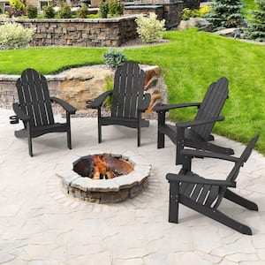 Phillida Black Recycled HIPS Plastic Weather Resistant Reclining Outdoor Adirondack Chair Patio Fire Pit Chair(4pack)