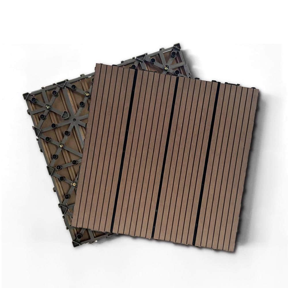 1 ft. x 1 ft. Plastic Composite Deck Tile in Dark Brown, Resist Rust, Water