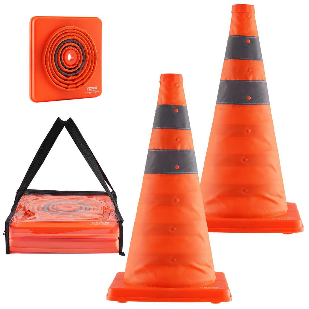 VEVOR Safety Cones, 2-Piece 18 in. Collapsible Traffic Cones, PVC Traffic Cones with Reflective for Traffic Control