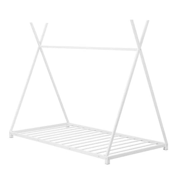 Nestfair White Metal Frame Twin Size Platform Bed with Triangle Structure