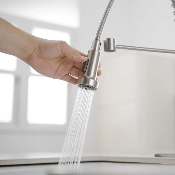 Commercial Style Spring Brushed Nickel 19.01 in. H 2-Func Pull-Down Kitchen Faucet W/ 360° Swivel
