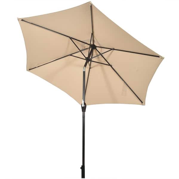 WELLFOR 10 ft. Iron Market Tilt Patio Umbrella in Beige