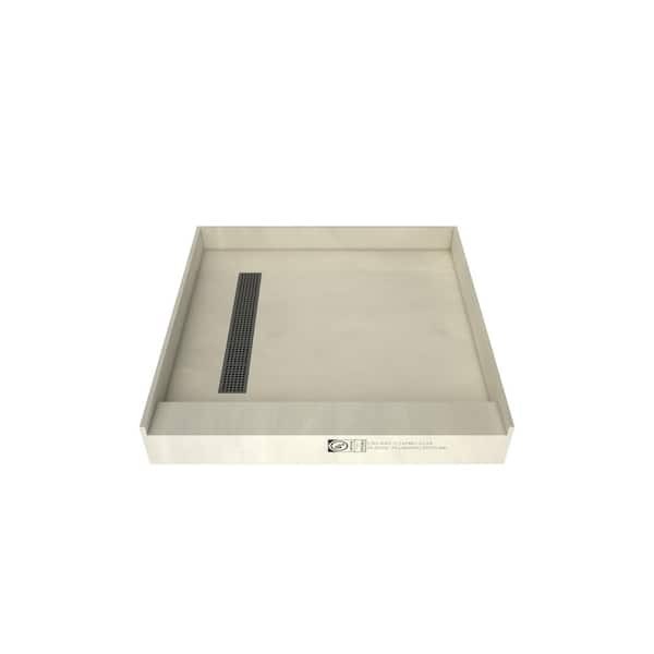 Tile Redi Redi Trench 48 in. L x 48 in. W Single Threshold Alcove Shower Pan Base with Left Drain and Brushed Nickel Drain Grate