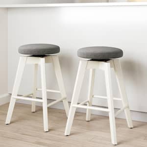 Amalia Stool 26 in. Backless Kitchen Counter Height Bar Stool, Solid Wood with 360 Swivel Seat Dark Gray/White, Set of 2