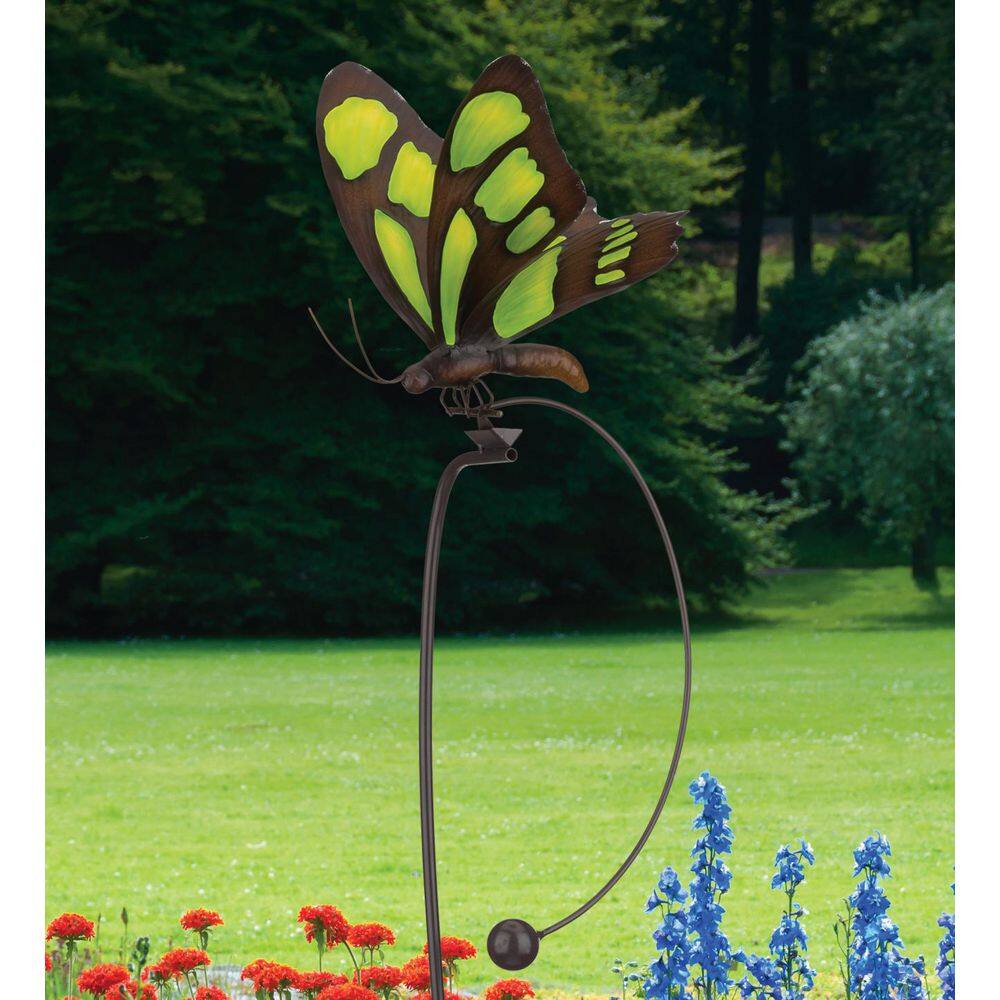 Malachite Green and Brown Metal Butterfly Garden Stake