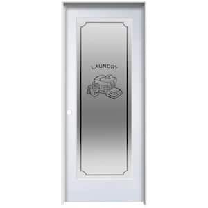 Laundry 30 in. x 80 in. Right Hand Full Lite Frosted Glass Primed MDF Single Prehung Interior Door on 4-9/16 in. Jamb