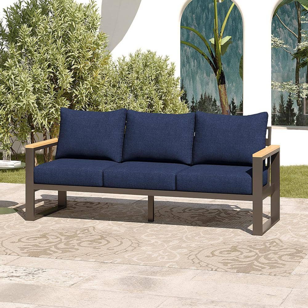 Outdoor 3-Seats Aluminum Sofa, Metal Outdoor Couch with Blue Cushion price history on PriceWatchPro