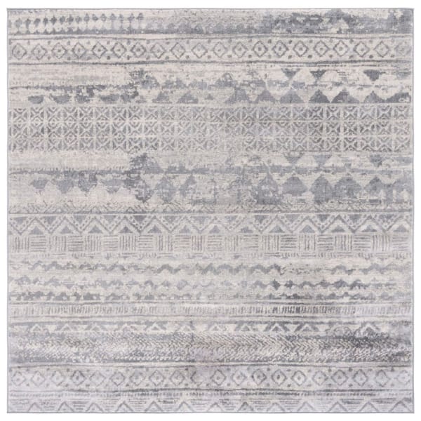 Brentwood 7 ft. x 7 ft. Gray/Light Gray Distressed Striped Square Area Rug