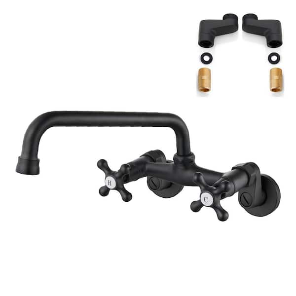 Unbranded Double Handle Wall Mount Standard Kitchen Faucet in Matte Black