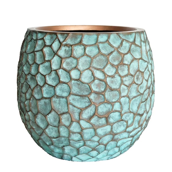 MPG 18 in. D Large Patina Green Composite Hammered Planter