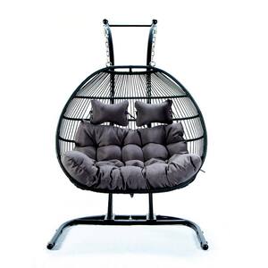 DIRECT WICKER Bobi Beige Wicker Double Seat Patio Swing Chair with Gray ...