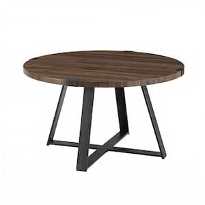 Urban Industrial 31 in. Dark Walnut/Black Round MDF Wood Top Coffee Table