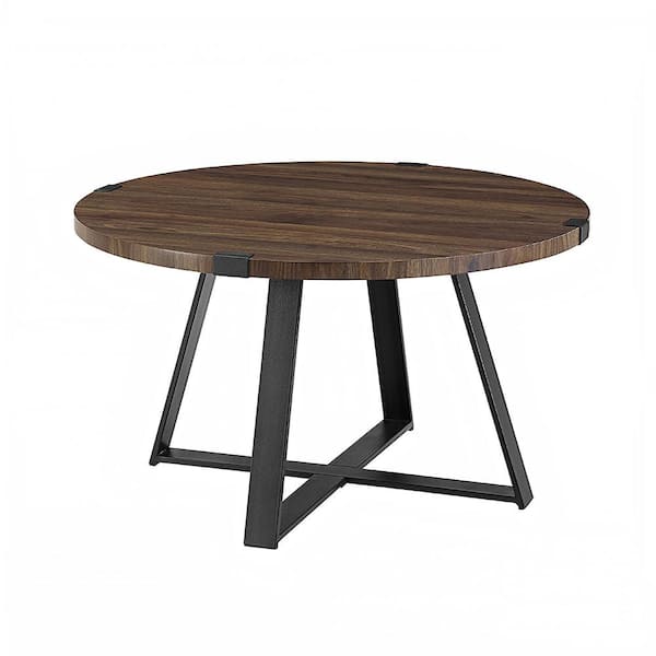 Walker Edison Furniture Company Urban Industrial 31 in. Dark Walnut/Black Round MDF Wood Top Coffee Table