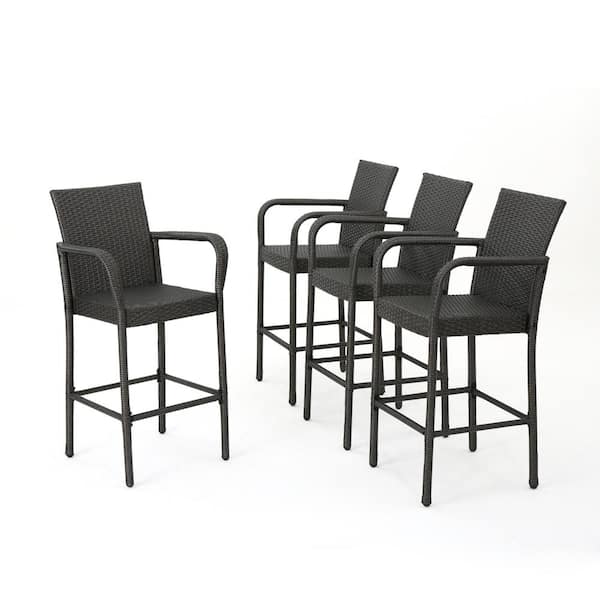 Delfina Stackable Faux Rattan Outdoor Patio Bar Stool (4-Pack)
