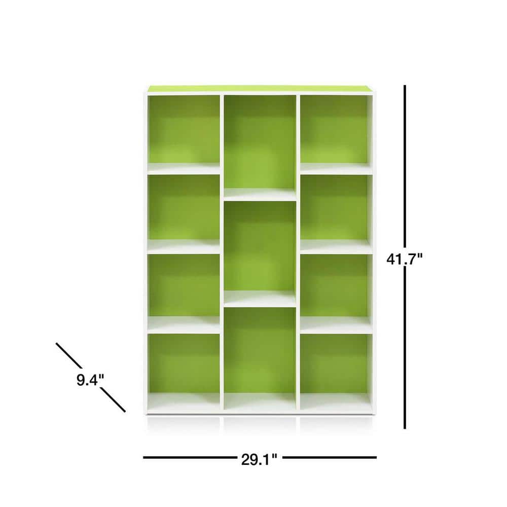 Contemporary White & Light Green Wood 11-Cube Kids Storage Shelf