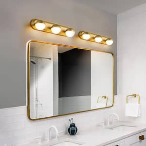 Sujin 19.3 in. 3-Light Brushed Gold Brass Integrated LED Golbe Bathroom Vanity Light with Crystal Glass Shade 3000K