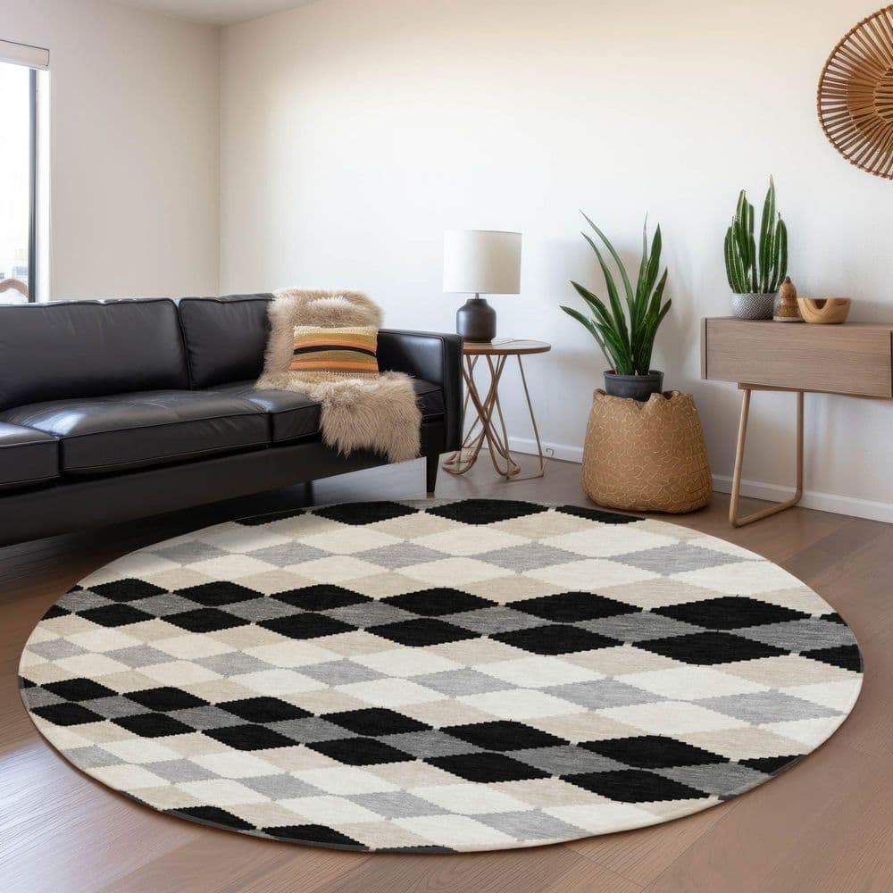 Mayfield Premium Machine Washable Abstract AMF1007 Black 8 ft. x 8 ft. Round Rug price history on PriceWatchPro