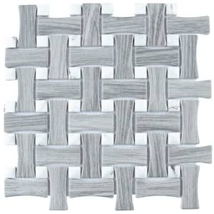 Llama Dog Bone Basketweave Silver Smoke/Calacatta Dot 6 in. x 6 in. Porcelain Mosaic Take Home Tile Sample