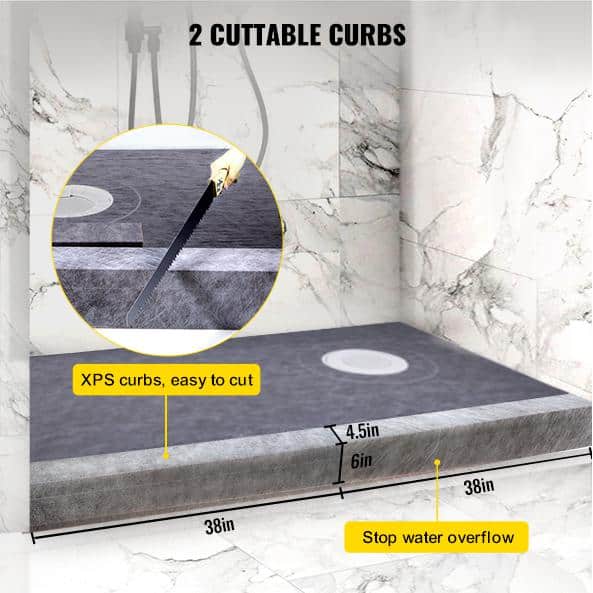 Gray Rectangular Single Shower Base with Round Drain