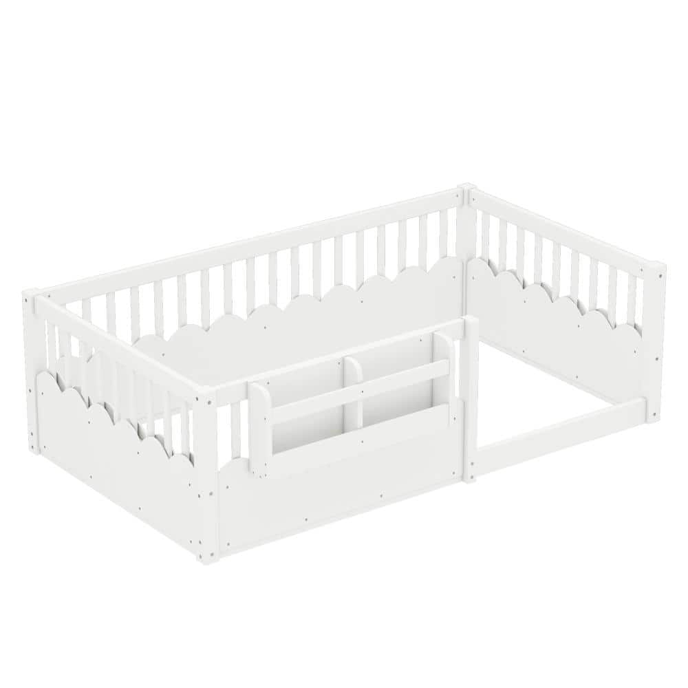 White Wood Frame Twin Size Platform Bed with Heightened Fence and Bookshelf price history on PriceWatchPro