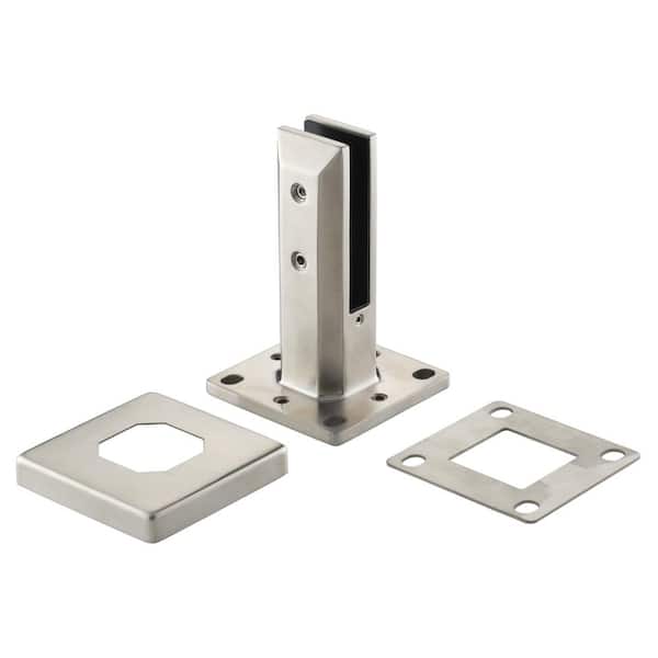 Glass Warehouse 3.8 in. x 3.8 in. x 6.3 in. Silver Stainless Steel Square Baseplate Glass Railing Spigot for 1/2 in. Glass Thickness