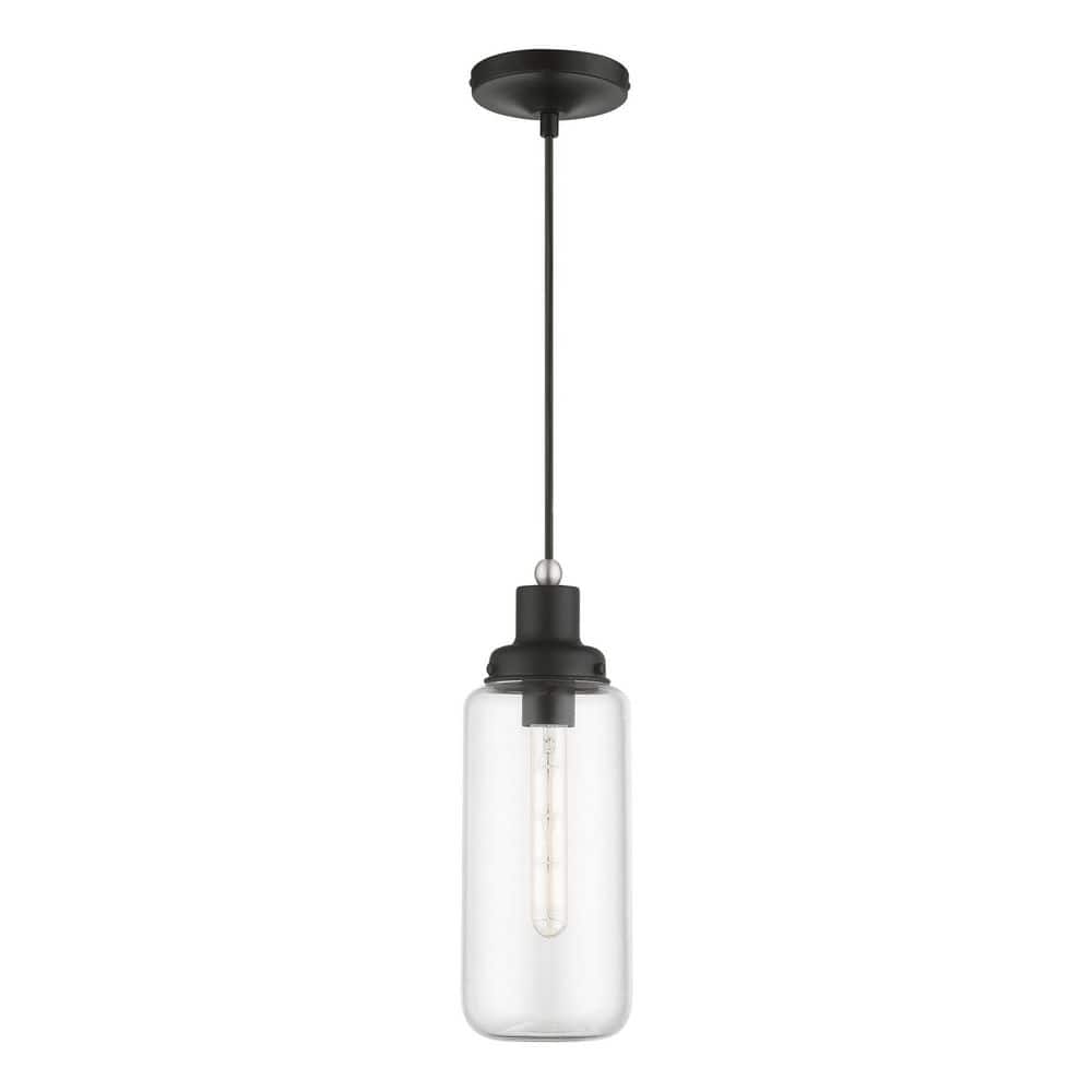 Black and Brushed Nickel Mini Pendant with Clear Glass Shade